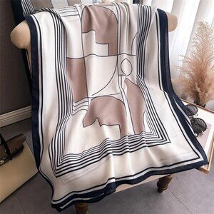 NEW Geometric Patterned Beige Black Cream  Shawl Scarf Bold Lines